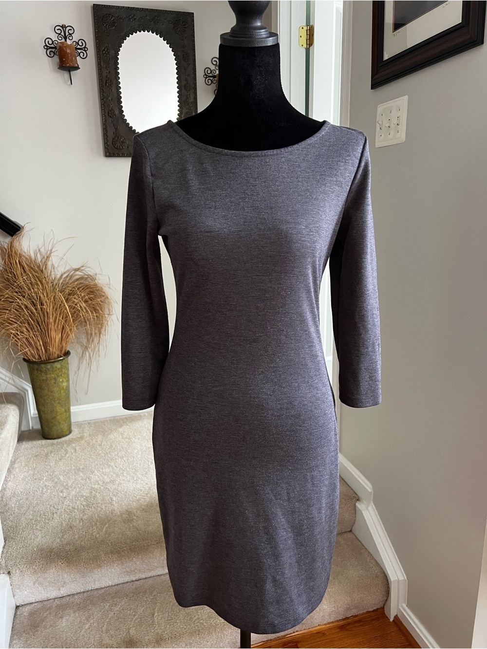 Old Navy Charcoal 3/4-Sleeve Sheath Dress